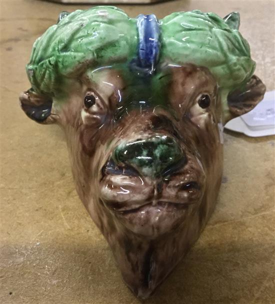 Victorian Majolica bulls head wall pocket